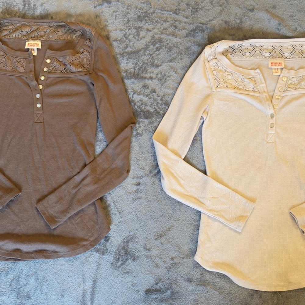 Mossimo Supply Co. Lace Henley Tops in Brown and Cream